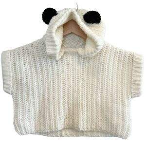 🌈 6/$60 Baby Zara Knitwear Short Sleeve Panda Hoodie Sweater Cream Black 9-12